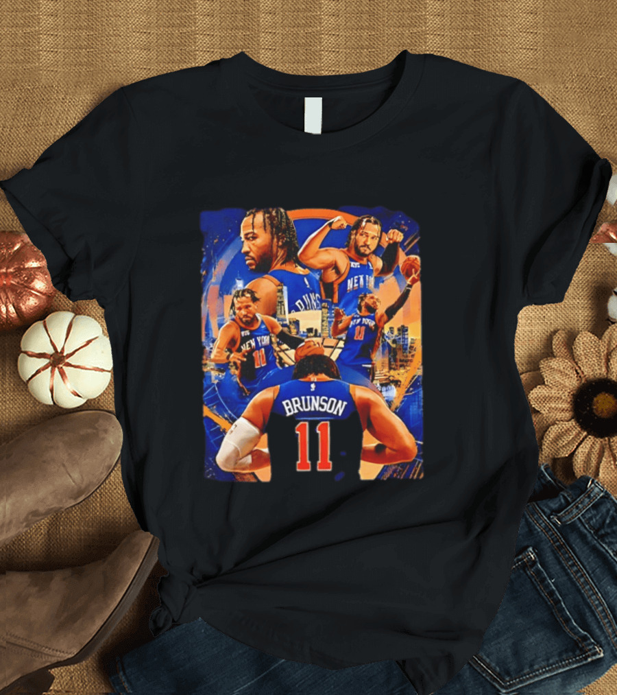 New York Knicks Jalen Brunson Number 11 Team Collage T-Shirt