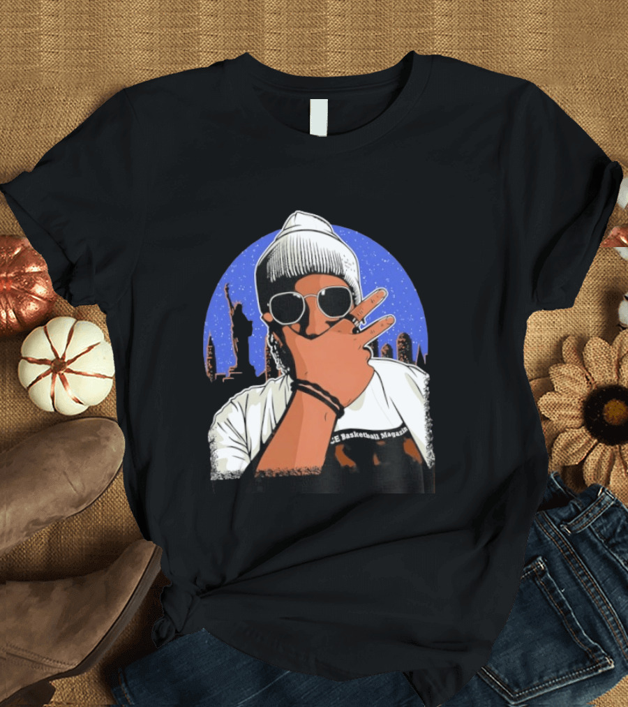Jalen Brunson's Dad Celly Peace Sign NYC Skyline Basketball Magazine T-Shirt