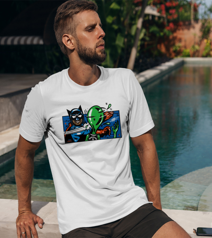 Batman Slapping Alien Knicks Beat Spurs NBA Final 2026 Soda Sports T-Shirt