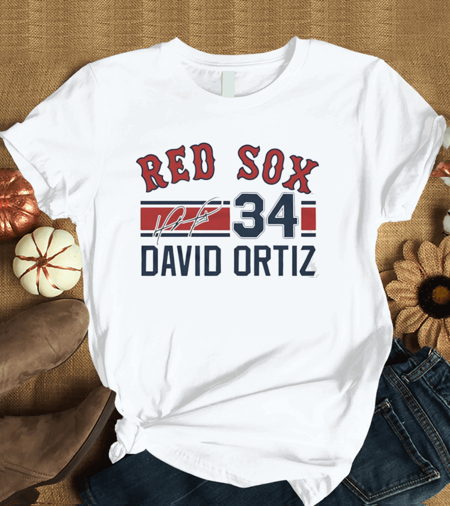 Red Sox 34 David Ortiz Signature Boston T-Shirt