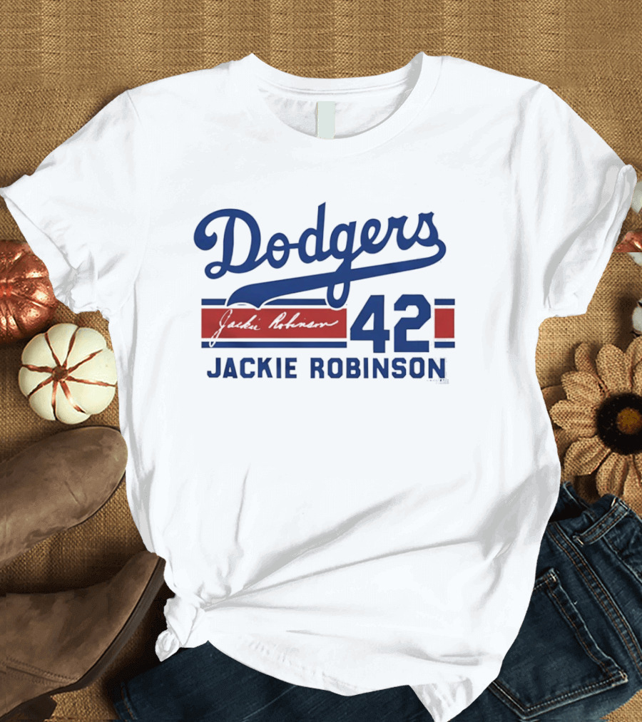Brooklyn Dodgers 42 Jackie Robinson Signature T-Shirt