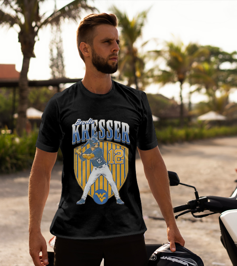 West Virginia Mountaineers Brodie Kresser Number 12 Baseball Player T-Shirt