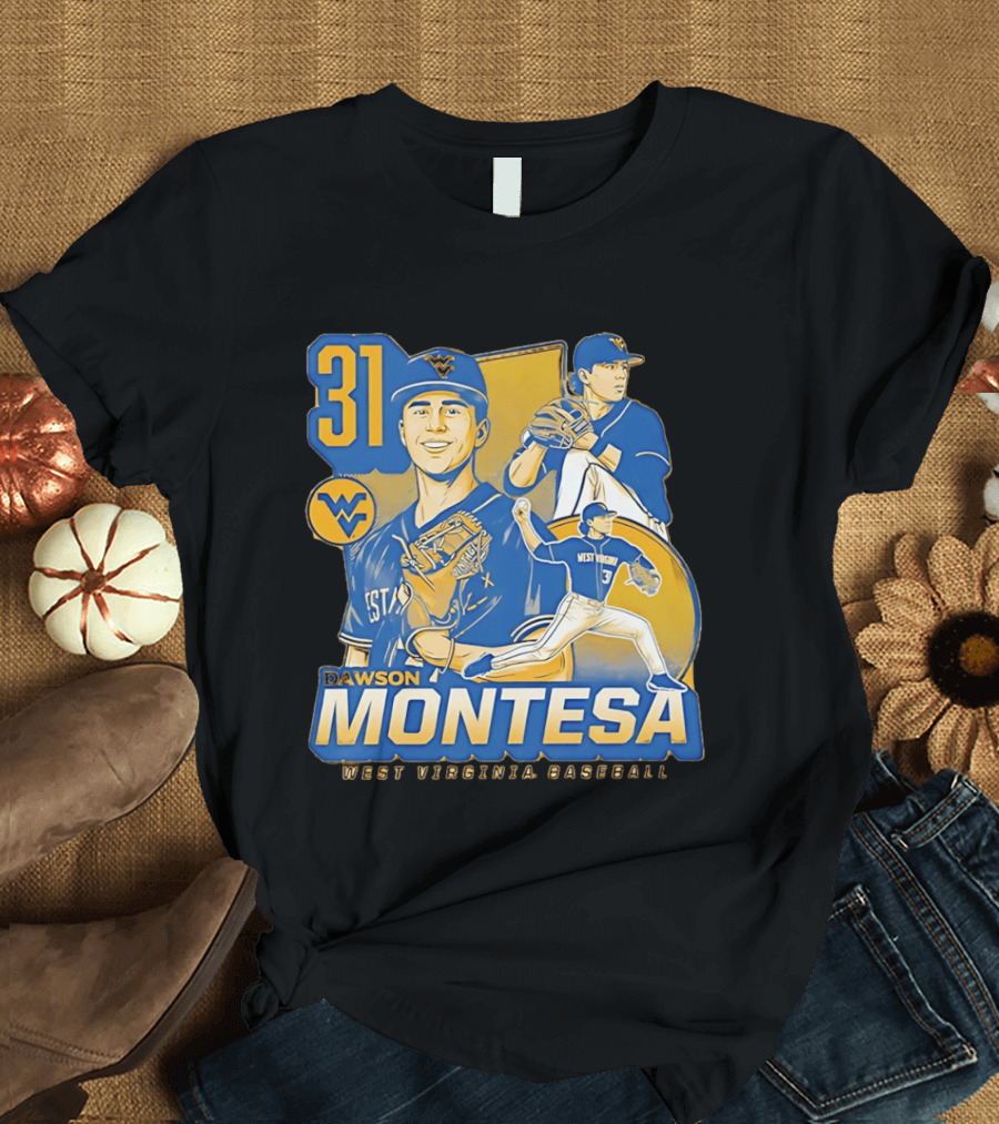 West Virginia Baseball Dawson Montesa 31 Mountaineers T-Shirt