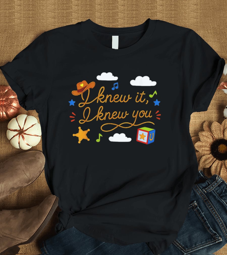 I Knew It I Knew You Western Cowgirl Sheriffs Badge Cowboy Hat Music Notes Blocks T-Shirt