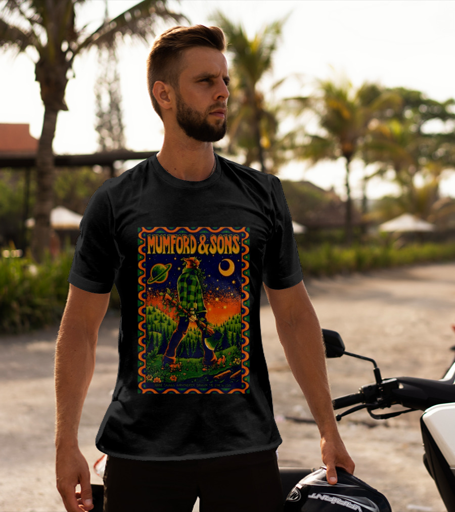 Mumford And Sons Maine Savings Amphitheater Bangor ME June 16 2026 Concert Planet And Moon Lumberjack T-Shirt