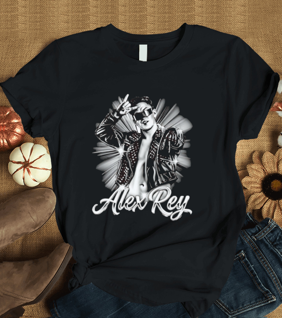 Alex Rey Pro Wrestling Player Collage Studded Jacket Sunglasses Pose T-Shirt