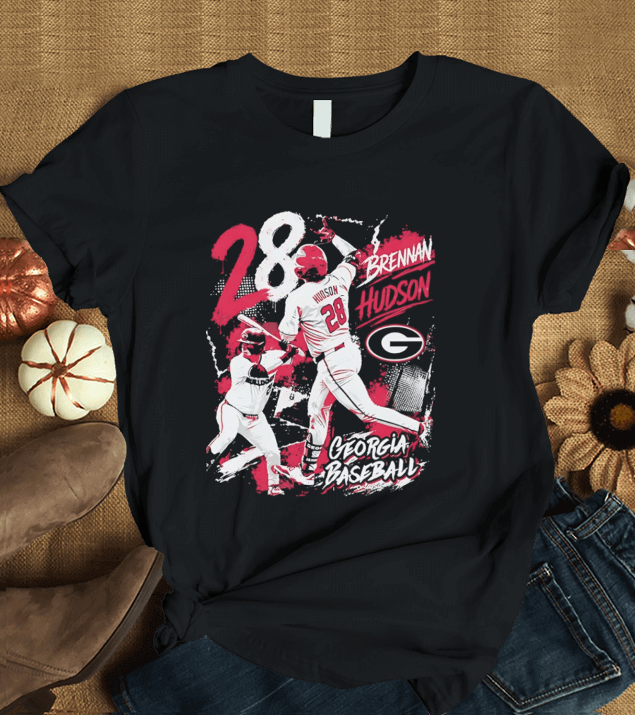 Georgia Baseball Brennan Hudson 28 Player Collage T-Shirt