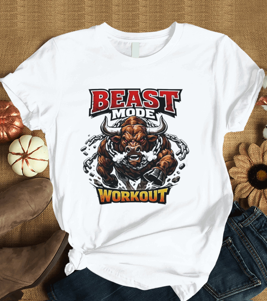 Beast Mode Workout Illustrated Bull Breaking Chains T-Shirt