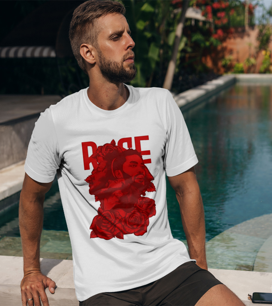 Derrick Rose Red Rose Portrait With Decorative Roses T-Shirt