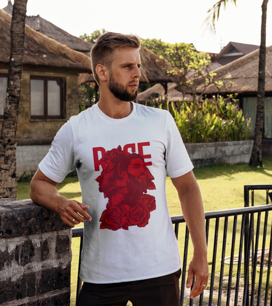 Derrick Rose Red Rose Portrait With Decorative Roses T-Shirt