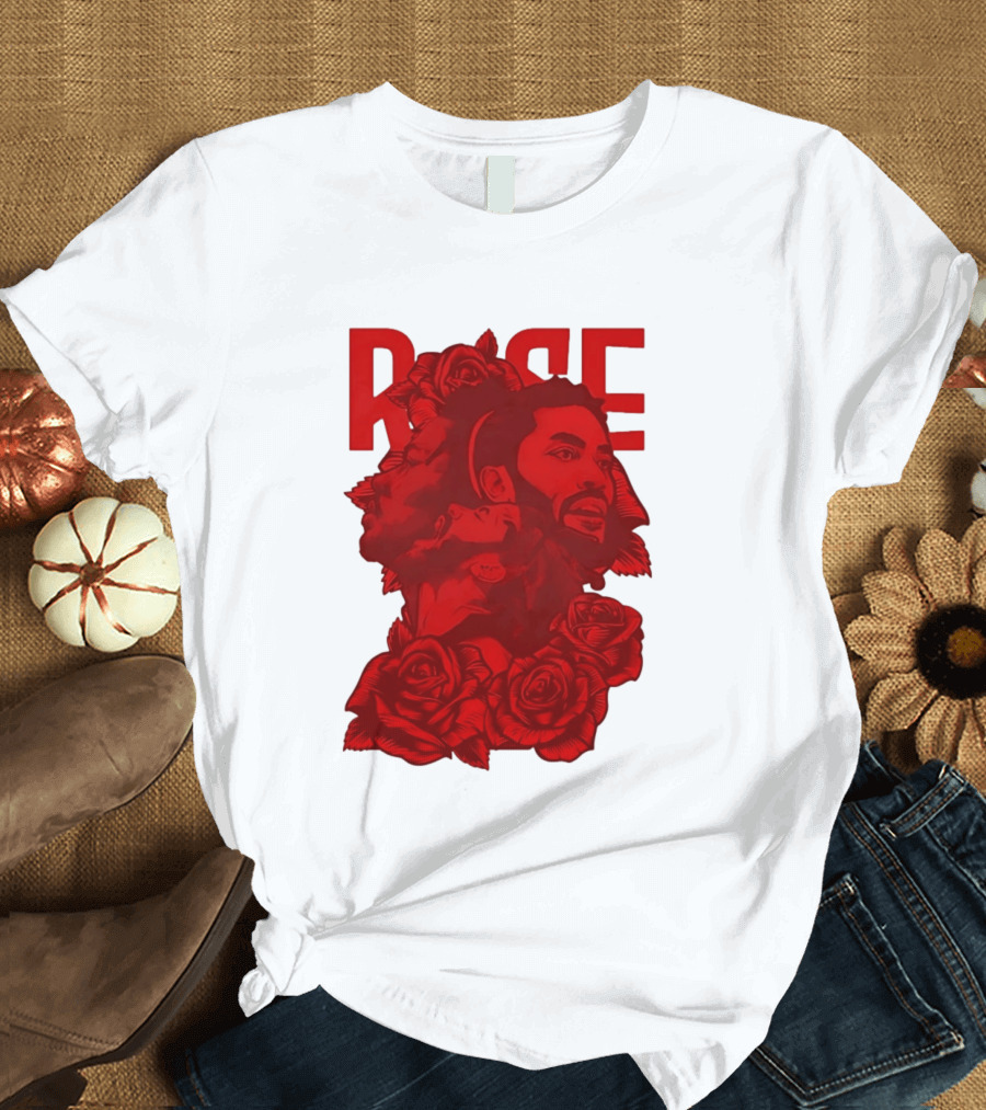 Derrick Rose Red Rose Portrait With Decorative Roses T-Shirt