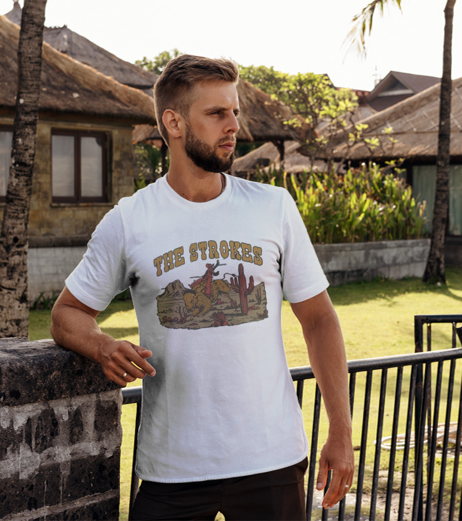 The Strokes Western Bull Rider Desert Scene T-Shirt