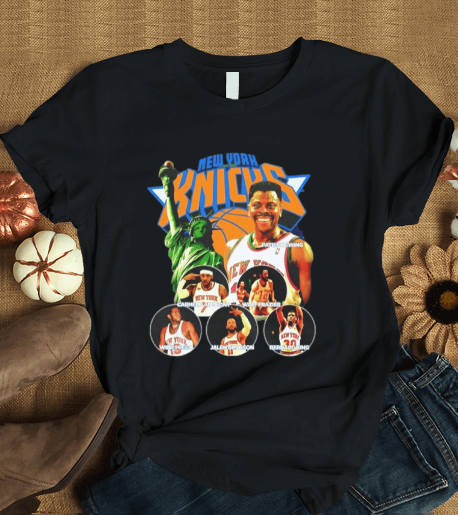 New York Knicks Patrick Ewing Carmelo Anthony Walt Frazier Statue Of Liberty T-Shirt