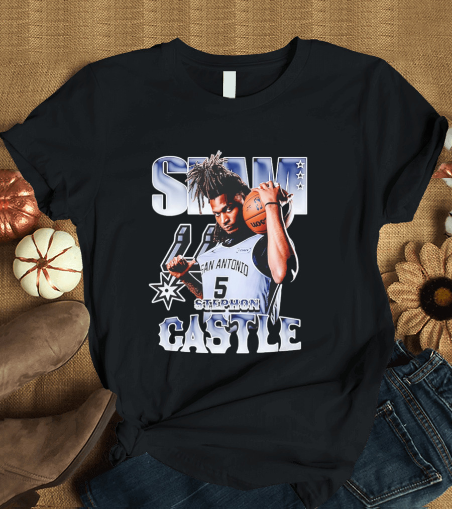 San Antonio Spurs Stephon Castle SLAM Basketball Star T-Shirt
