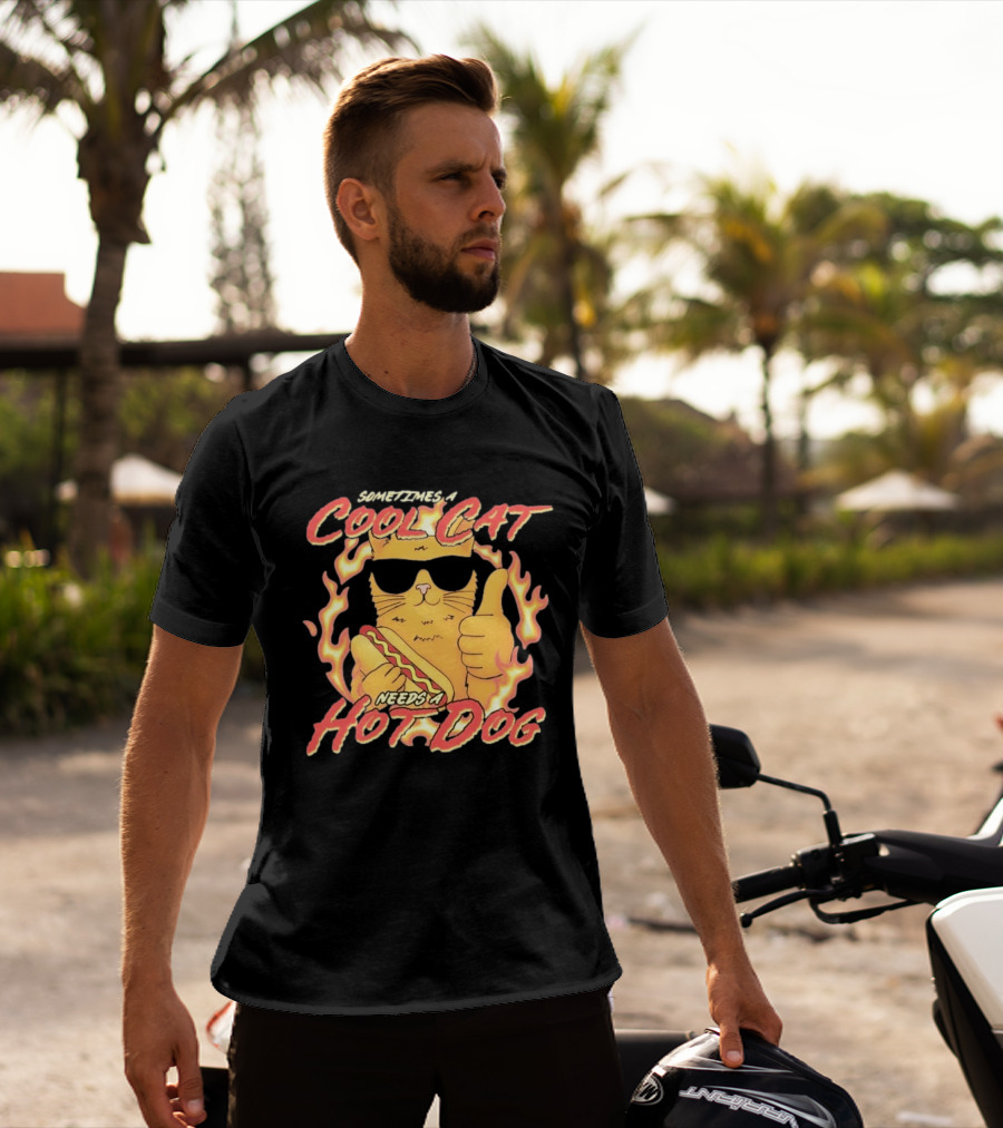 Sometimes A Cool Cat Needs A Hot Dog T-Shirt