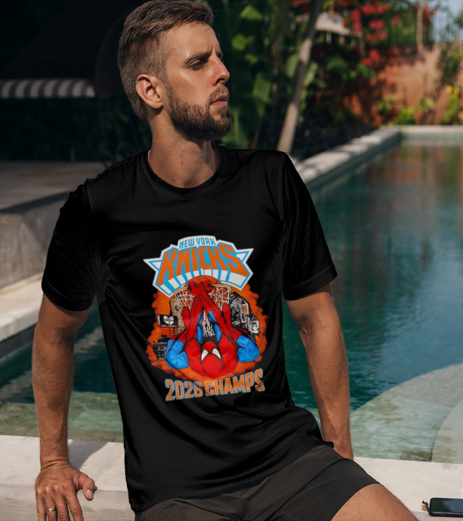 New York Knicks Spider Man 2026 Champs Basketball Celebration T-Shirt