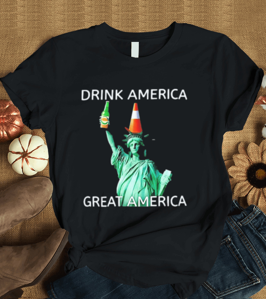 Statue Of Liberty Drink America Great America Traffic Cone Beer Bottle T-Shirt