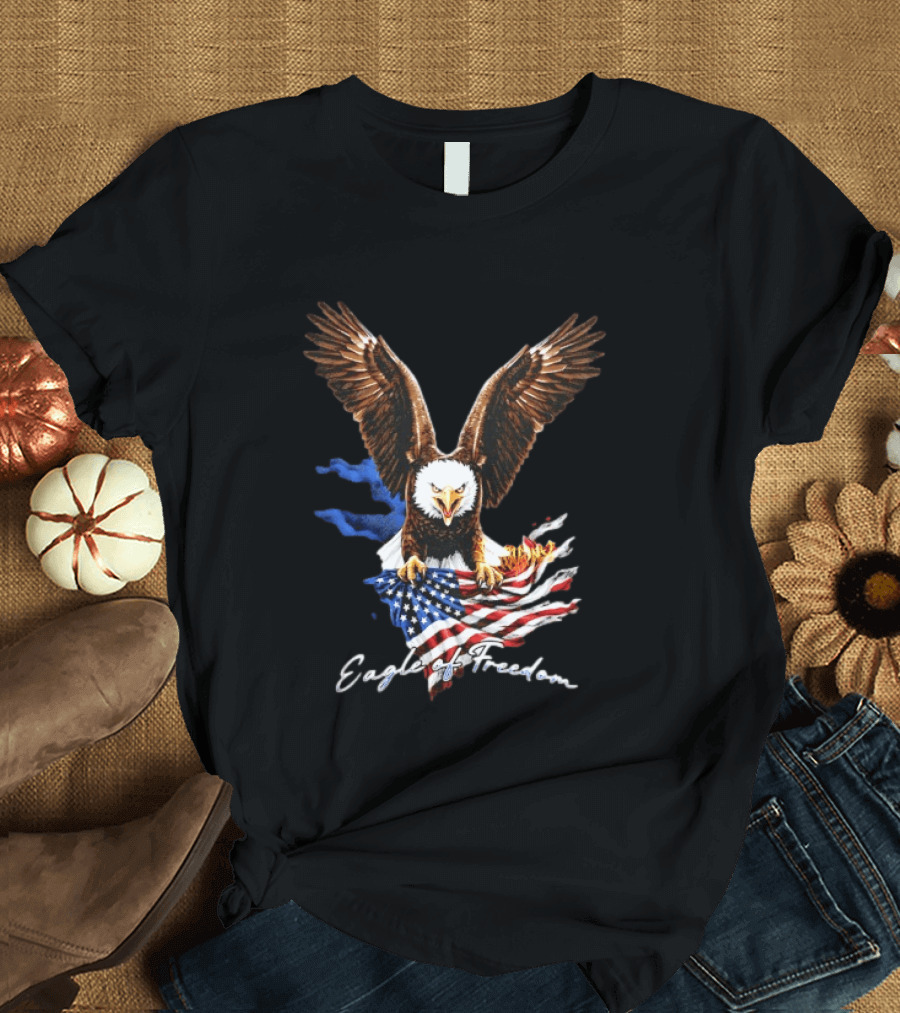 American Eagle Of Freedom Flag Wings Fiery Display T-Shirt