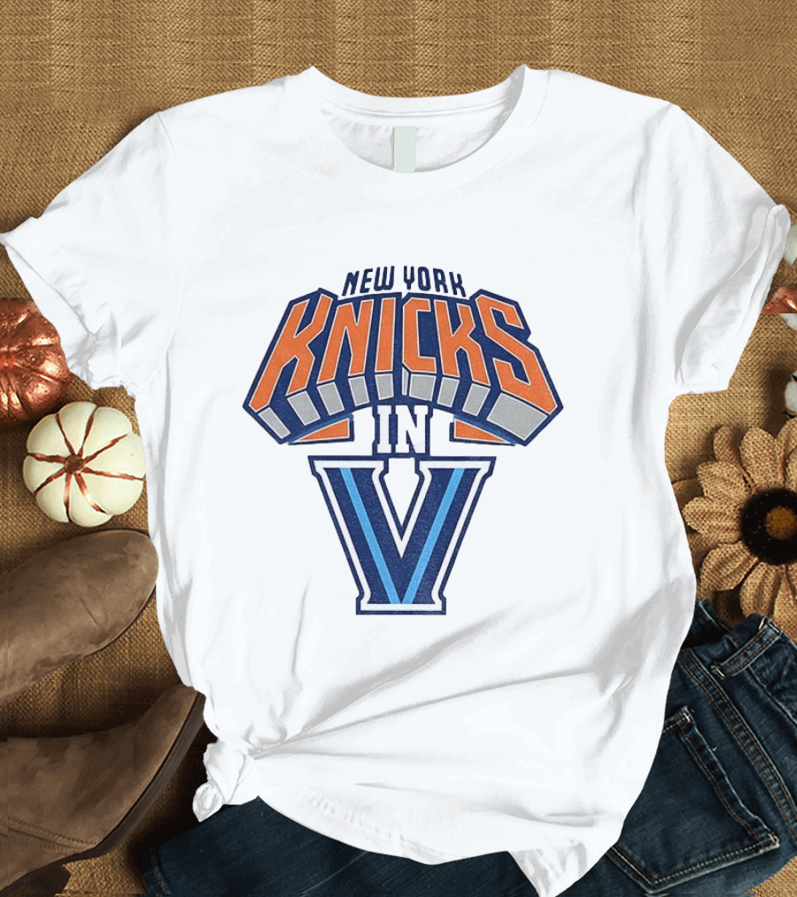 New York Knicks In V Villanova Wildcats Basketball Collaboration NBA 2026 T-Shirt