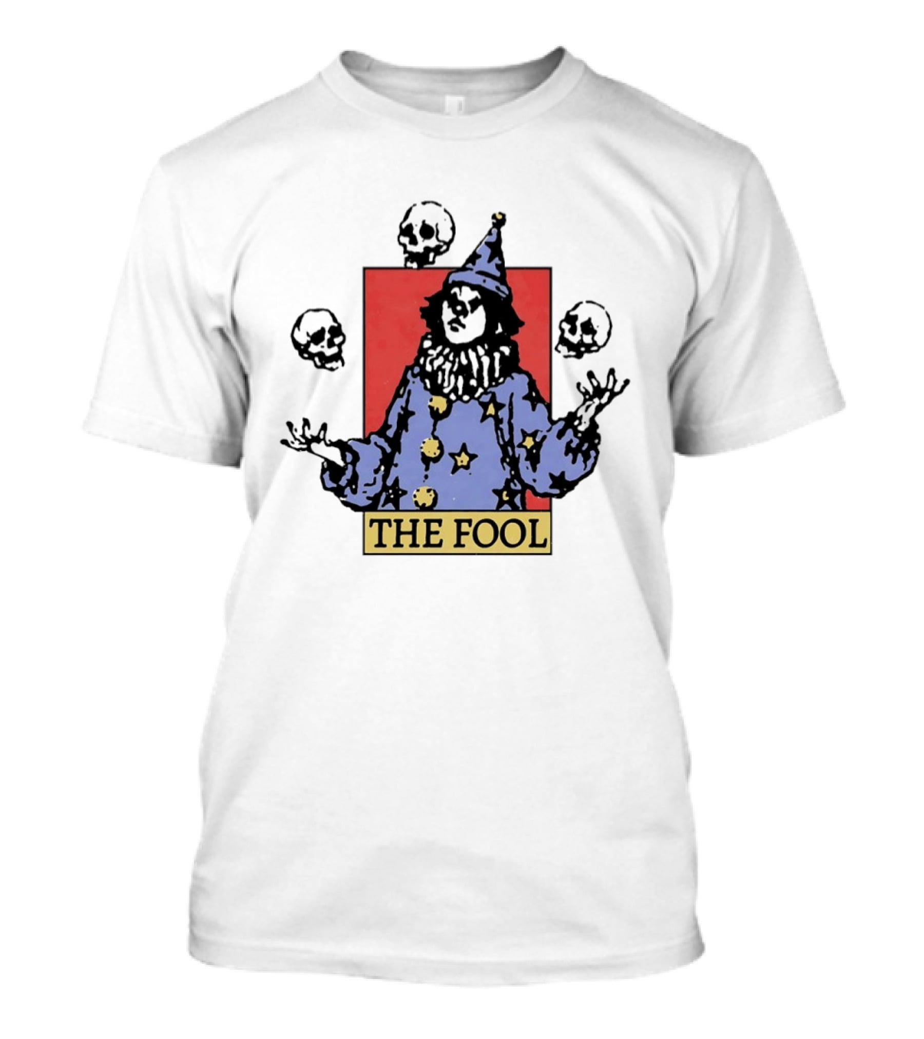 The Fool Juggling Skulls Tarot Style Wizard Hat And Stars T-Shirt