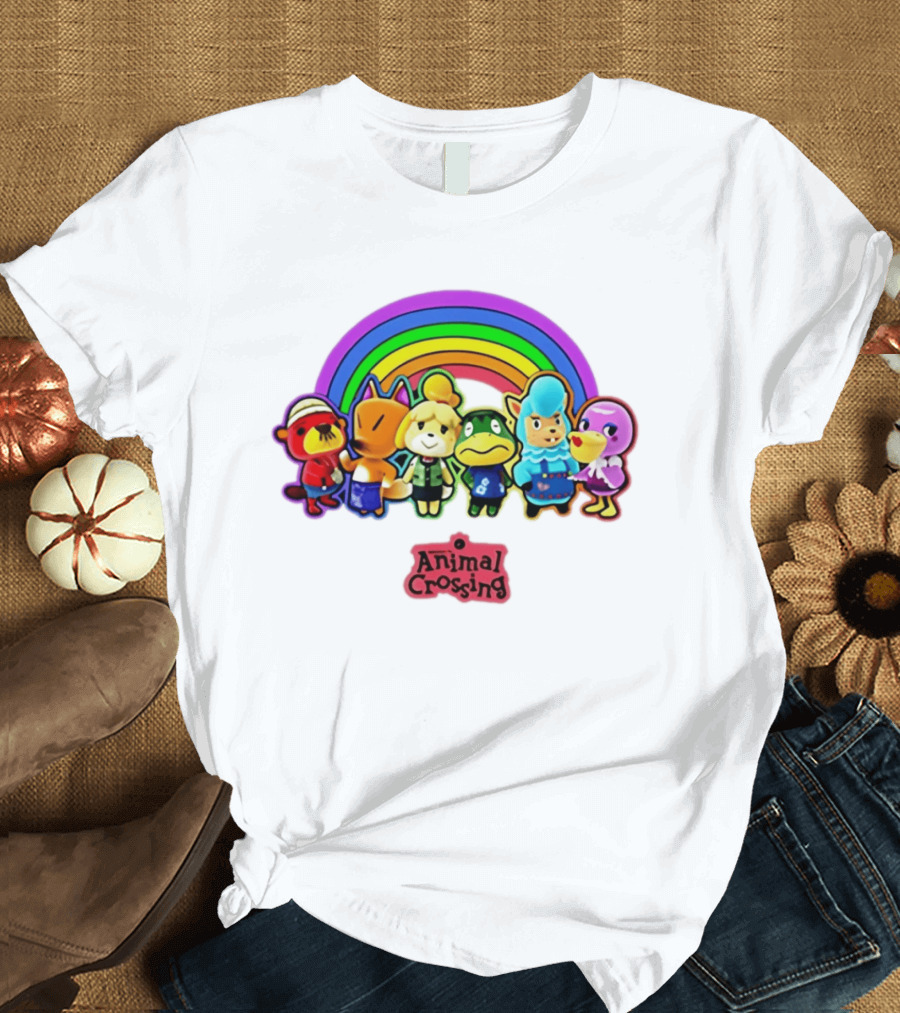 Animal Crossing Rainbow Characters Under Arc T-Shirt