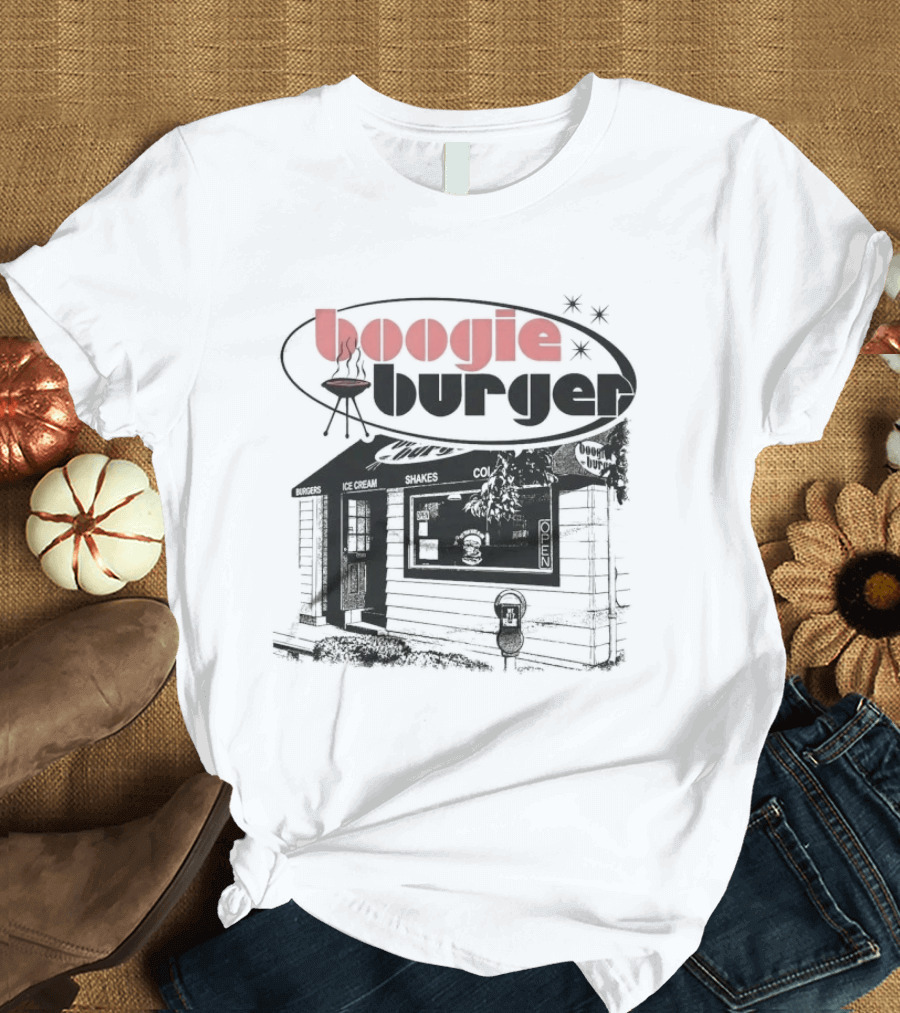 Boogie Burger BBQ Rustic Cabin Scene T-Shirt