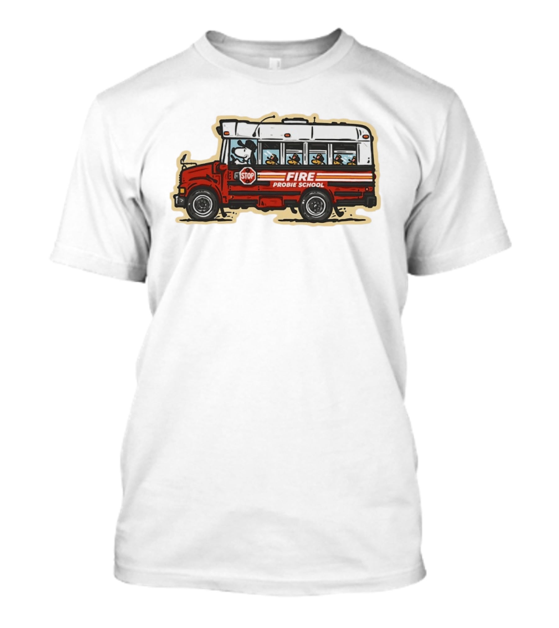 Firefighter Snoopy Woodstock School Bus Fire Probie Training T-Shirt