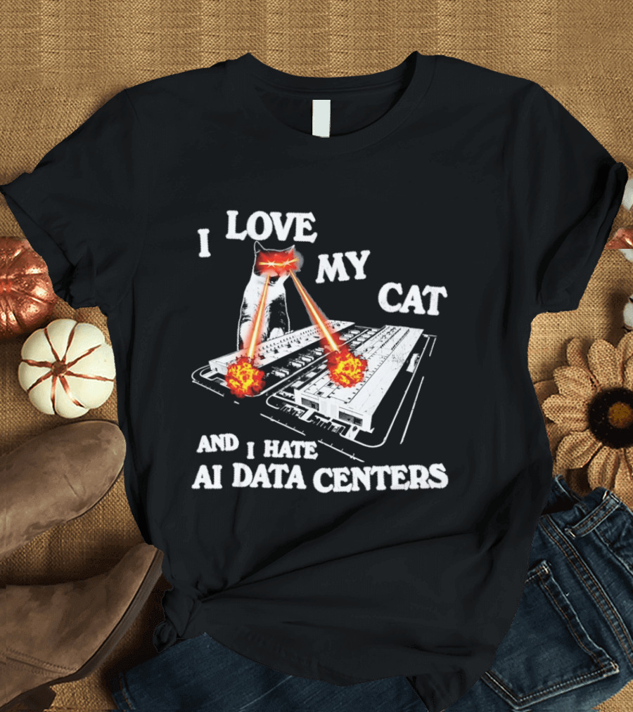 I Love My Cat Laser Eyes Destruction Of AI Data Centers T-Shirt