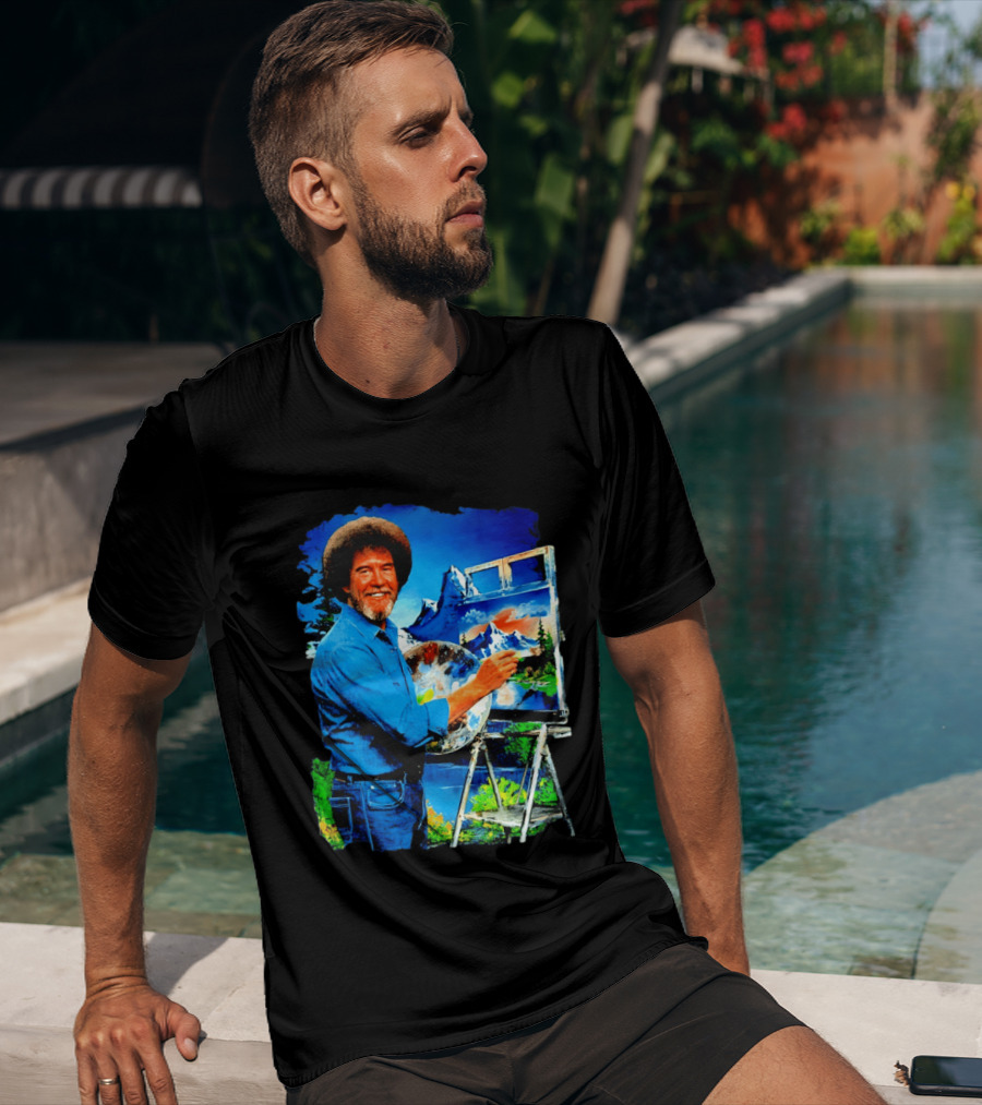 Bob Ross Painting Landscape Artist With Mountain Scene T-Shirt