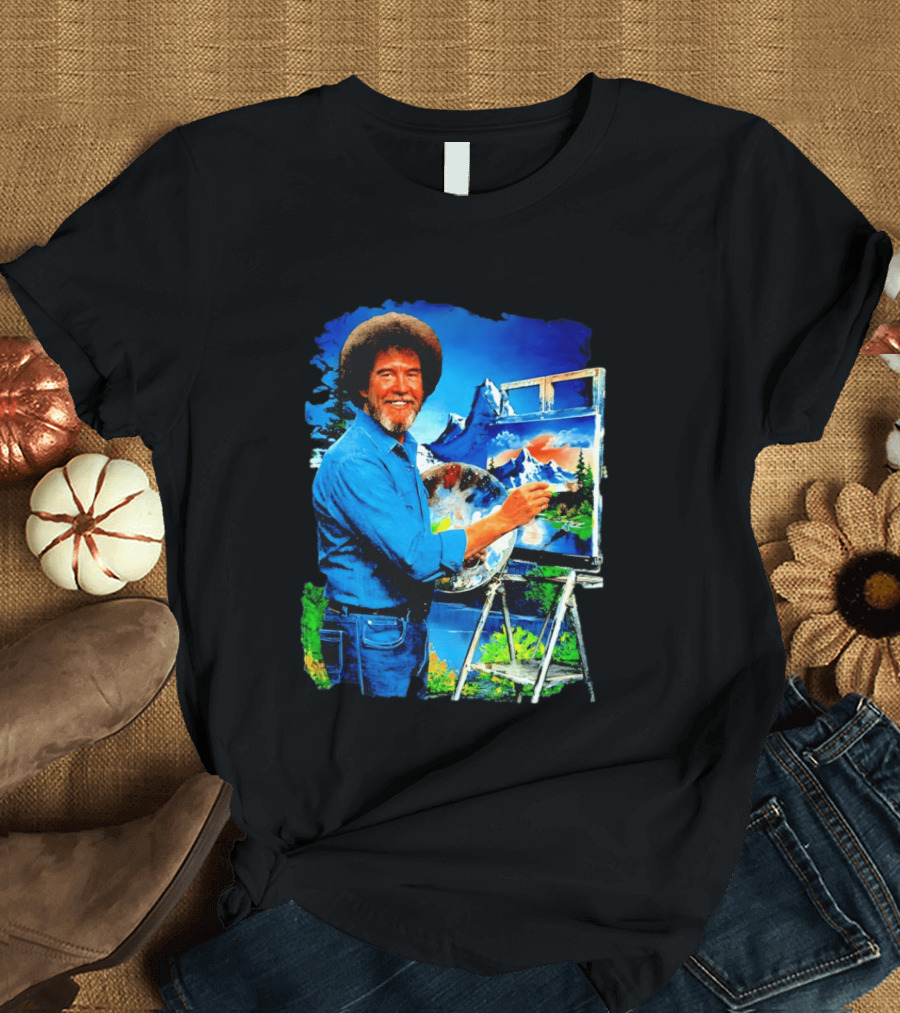 Bob Ross Painting Landscape Artist With Mountain Scene T-Shirt