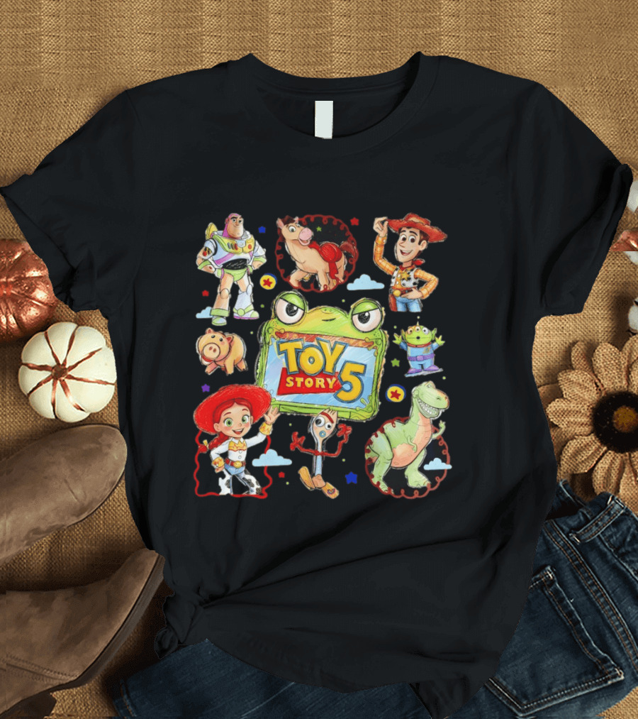 Buzz Lightyear Woody Bullseye Rex Hamm Alien Forky Jessie Toy Story 5 T-Shirt