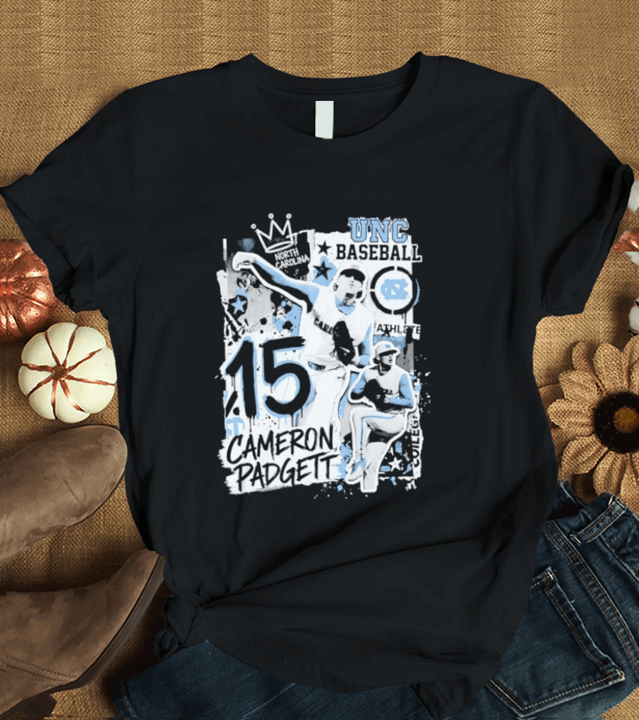 Cameron Padgett 15 UNC Baseball Player Collage Comic UNC Baseball T-Shirt