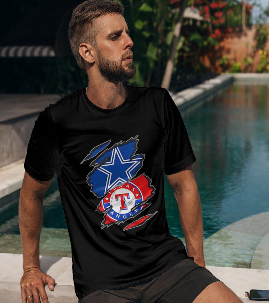 Dallas Cowboys Texas Rangers Two Teams One Heart Scratch T-Shirt
