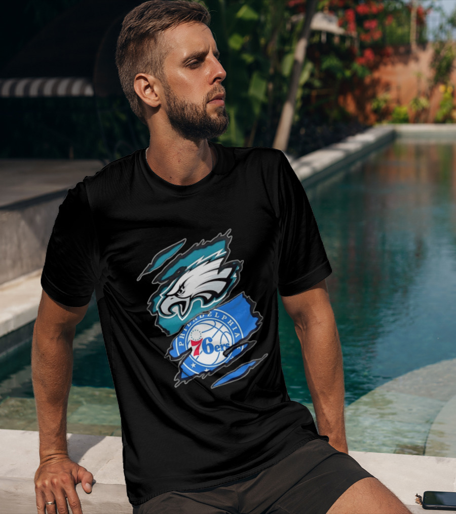 Philadelphia Eagles And Philadelphia 76ers Two Teams One Heart Scratch T-Shirt