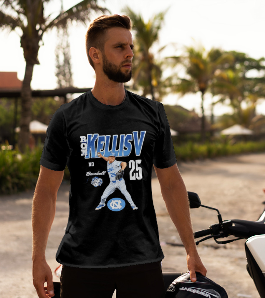 Rom Kellis V North Carolina Baseball No 25 Player UNC Tar Heels T-Shirt
