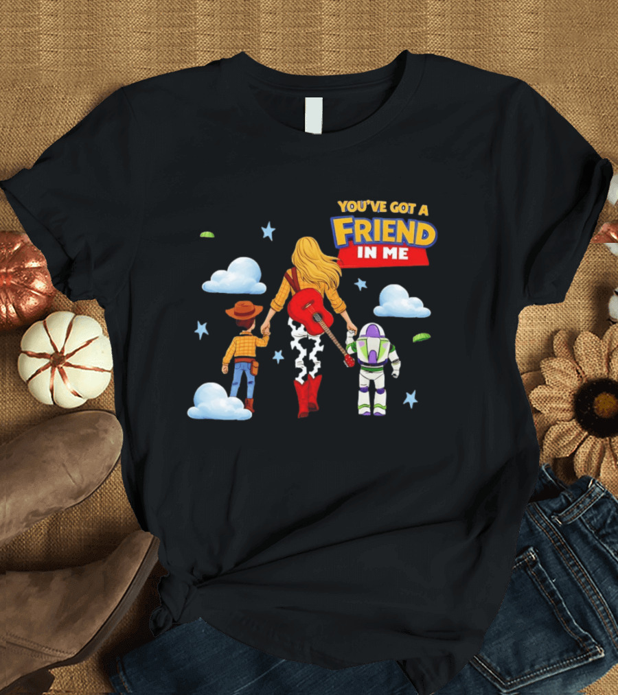 You've Got A Friend In Me Woody Buzz Lightyear Woman Walking With Clouds T-Shirt