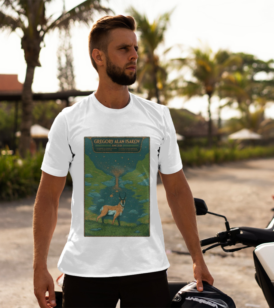 Gregory Alan Isakov June 2026 Tour With Antelope In Lush Mountain Scenery T-Shirt