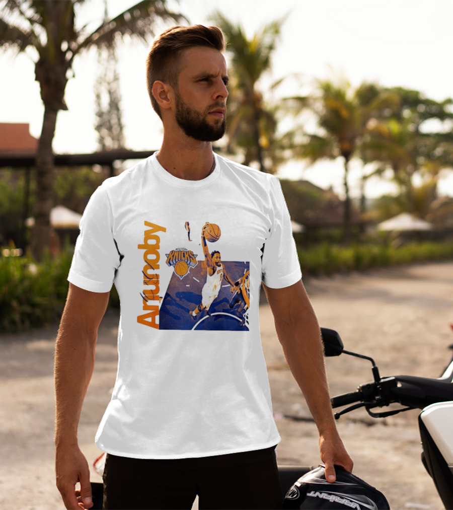 New York Knicks OG Anunoby Player Hype Dunking Action Scene T-Shirt