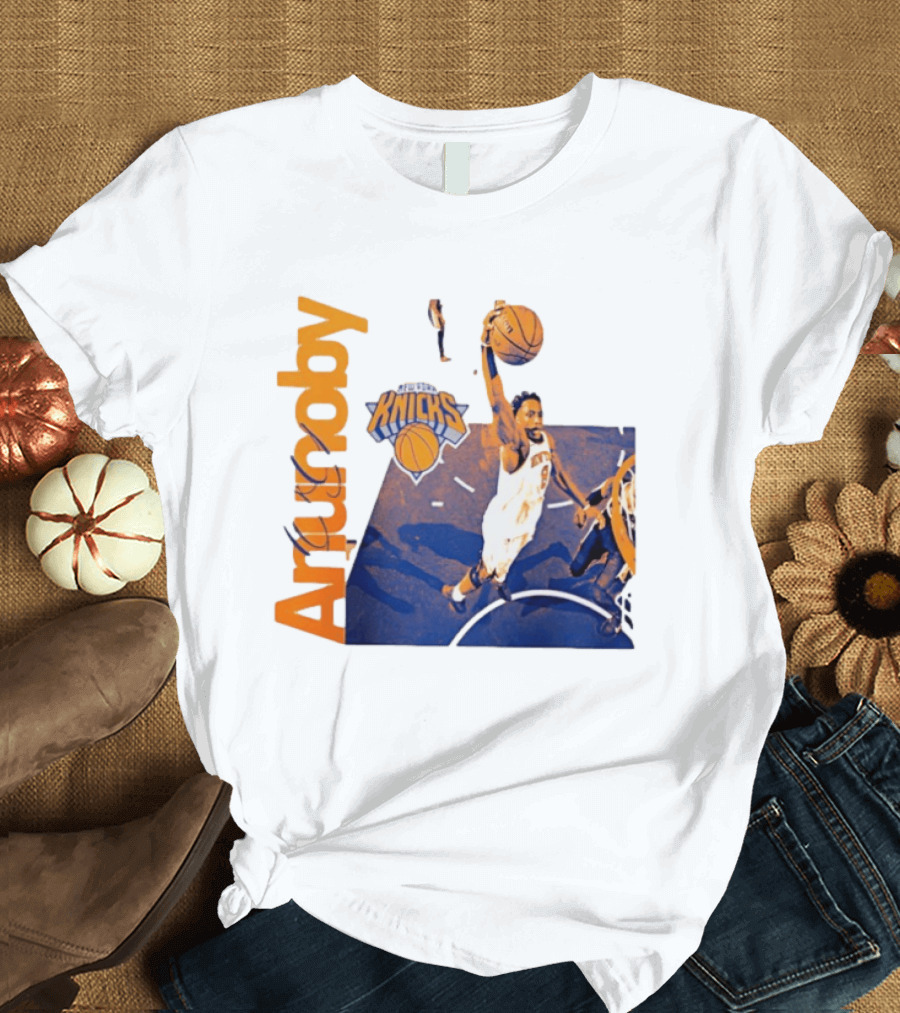 New York Knicks OG Anunoby Player Hype Dunking Action Scene T-Shirt