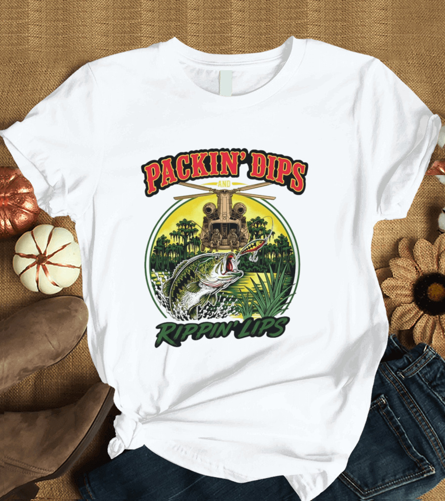 Packin' Dips And Rippin' Lips Fishing Helicopter Adventure T-Shirt