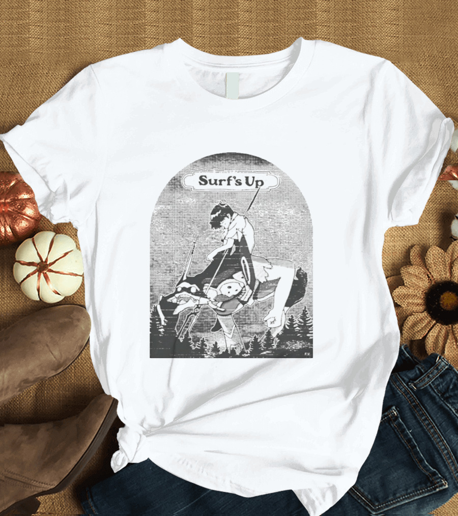 Surf's Up Anime Style Riding Adventure Black And White T-Shirt