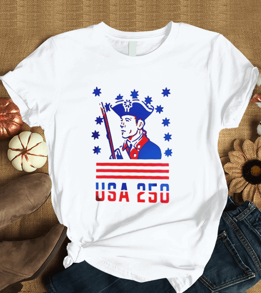 USA 250 Minuteman Stars Stripes Patriotic America 250th Anniversary T-Shirt