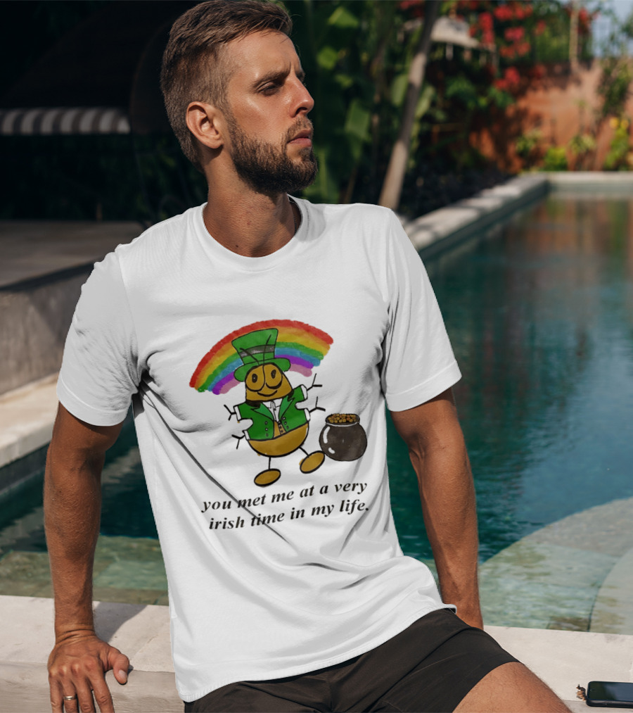 You Met Me At A Very Irish Time In My Life Rainbow Leprechaun Pot Of Gold T-Shirt