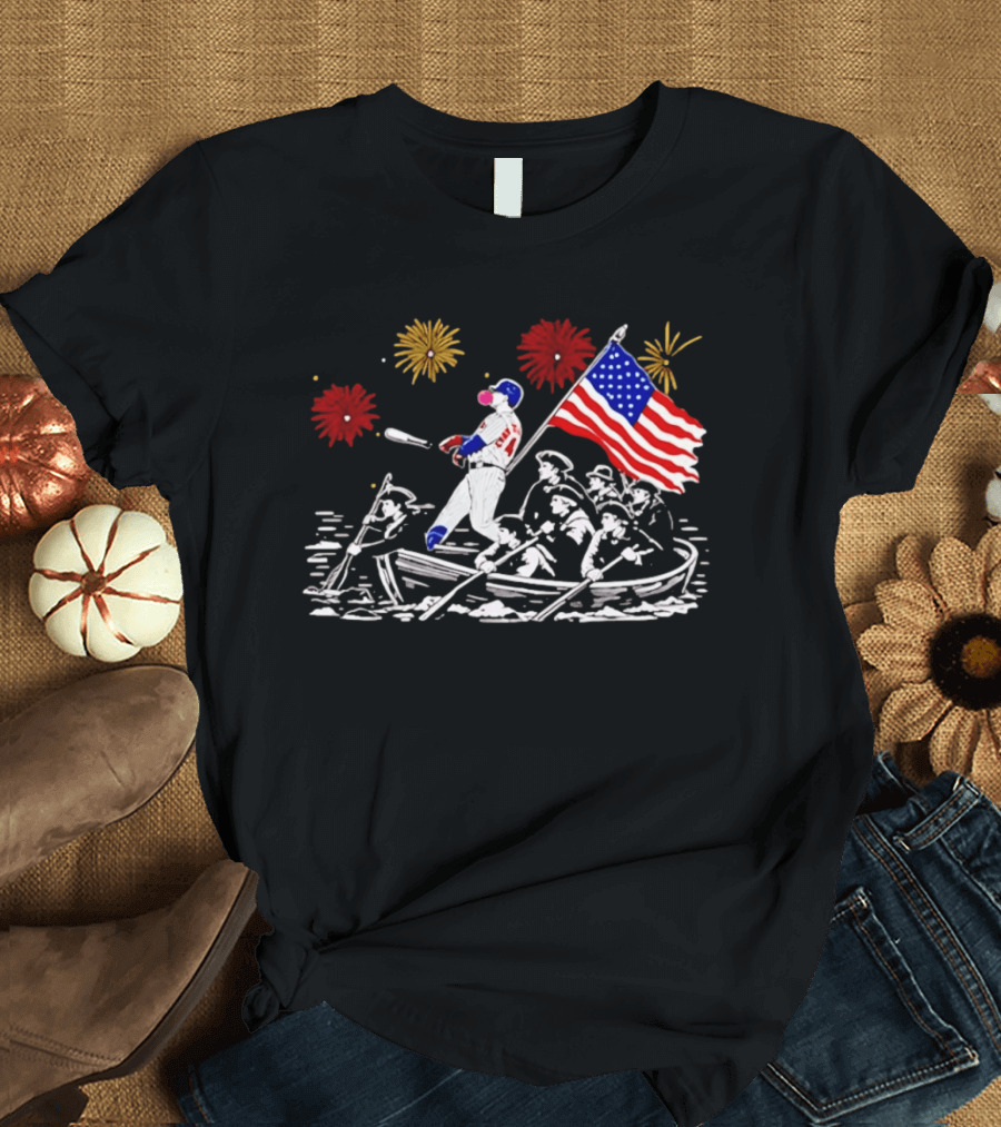 PCA Cubs Crossing The Delaware Patriotic Baseball Fireworks Celebration T-Shirt