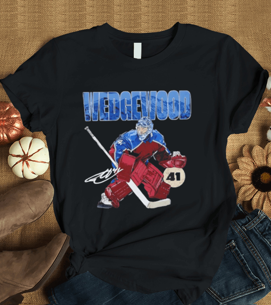 Scott Wedgewood 41 Hockey Goalie Action Colorado Mountains T-Shirt