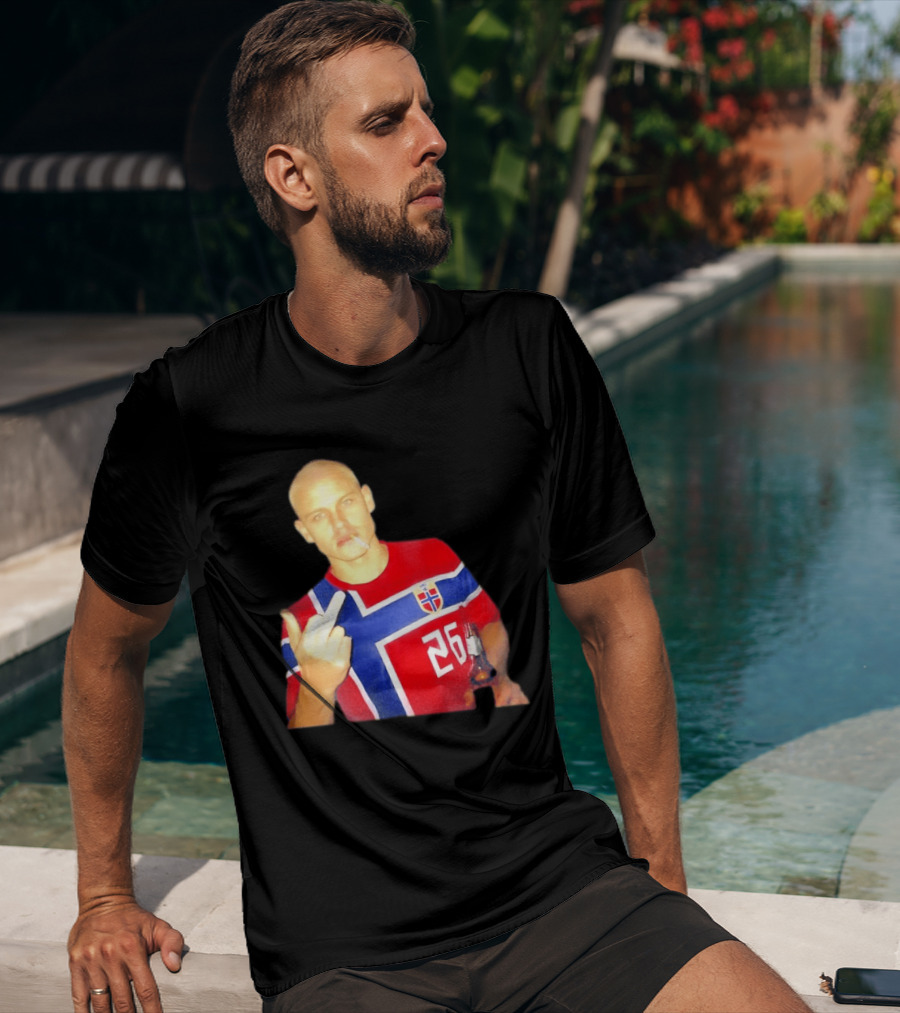 Erling Haaland Norway National Football Team 26 Middle Finger Gesture Jersey T-Shirt