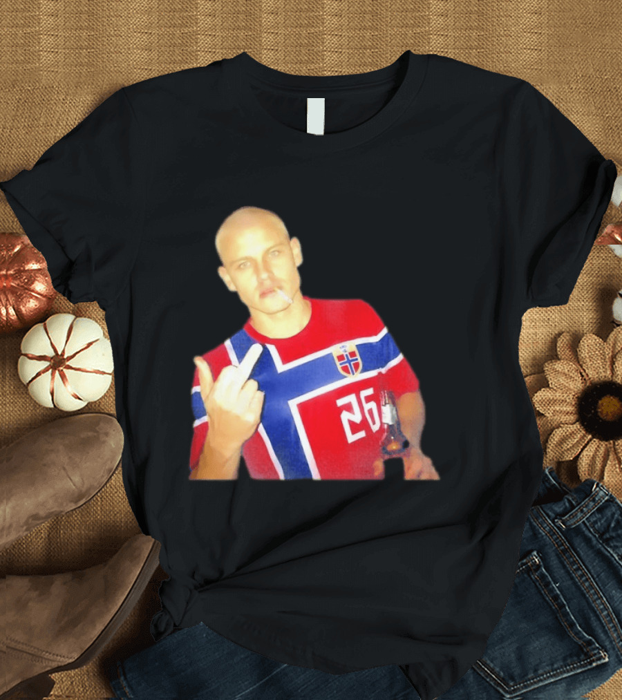 Erling Haaland Norway National Football Team 26 Middle Finger Gesture Jersey T-Shirt