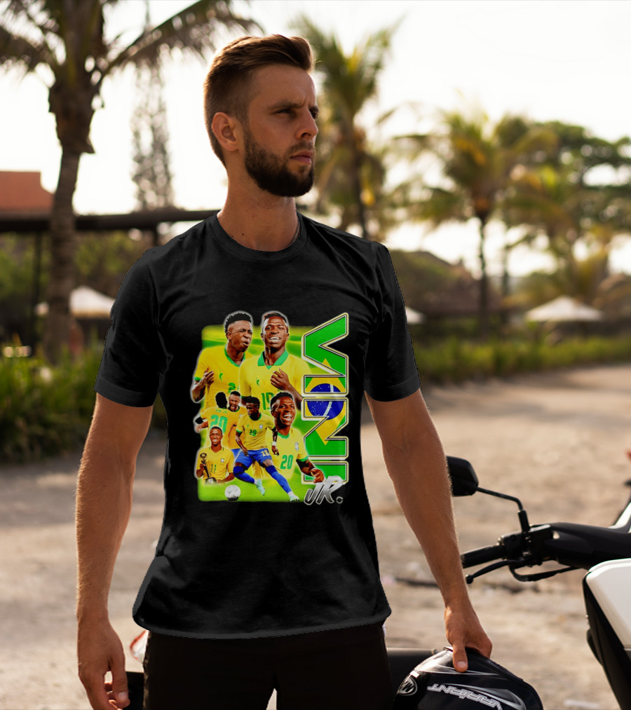 Vinicius Junior Brazil Number 10 Yellow Green Soccer Team Collage T-Shirt