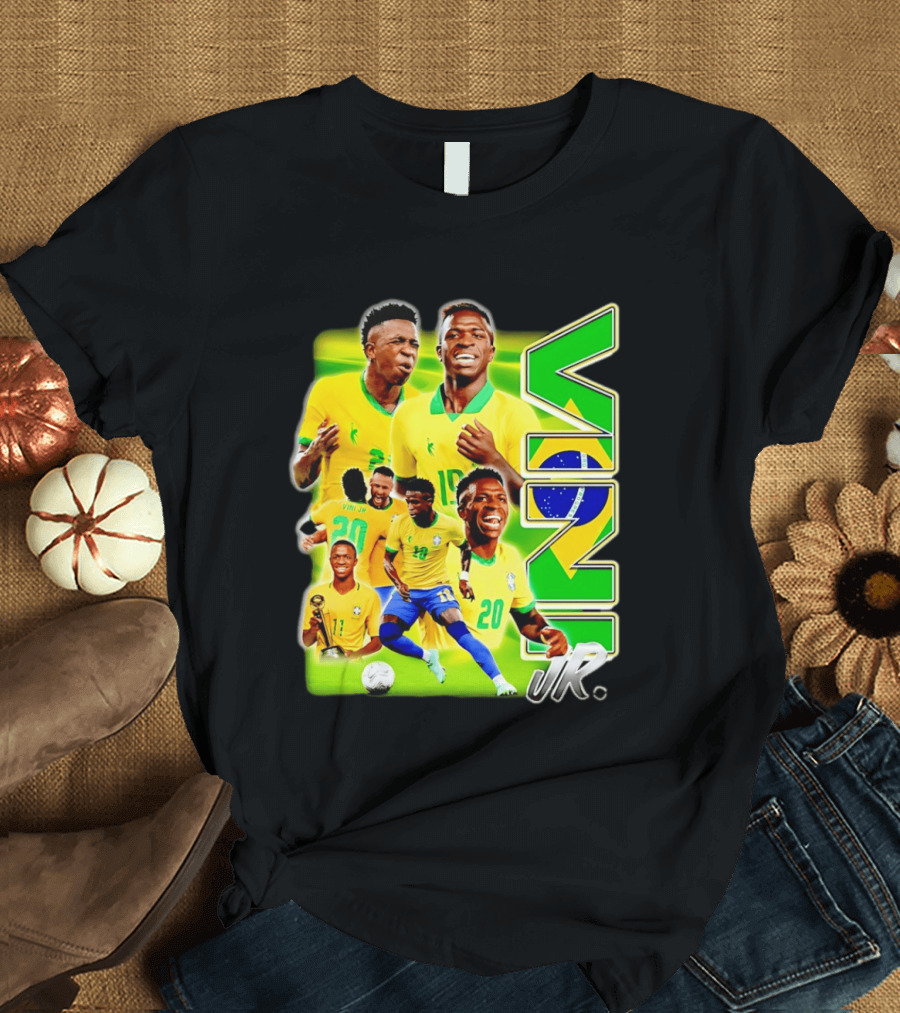 Vinicius Junior Brazil Number 10 Yellow Green Soccer Team Collage T-Shirt