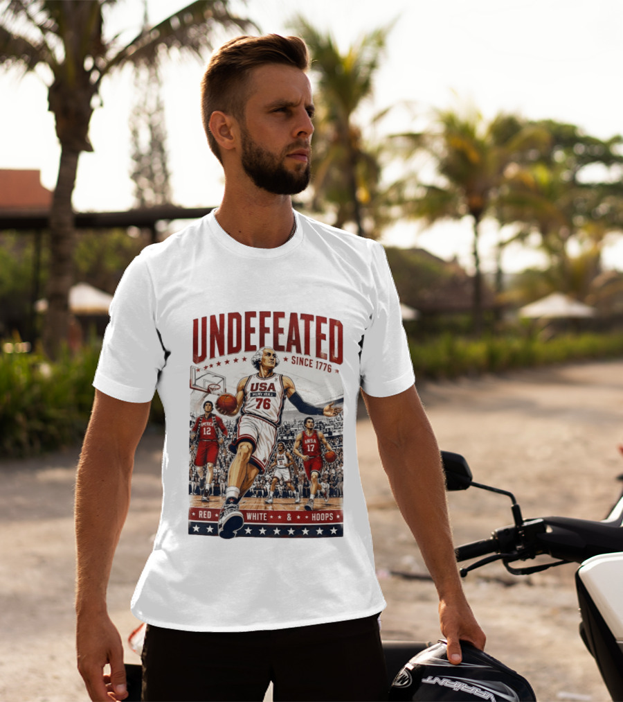 Undefeated USA Basketball Since 1776 Red White Hoops George Washington T-Shirt